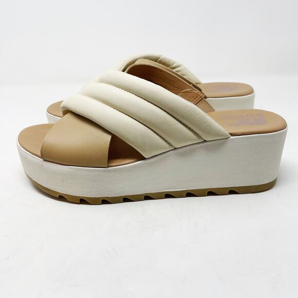 Sorel Womens 9.5 Chalk Honest Beige Cameron Flatform Puff Mule Sandal Leather - Picture 11 of 15